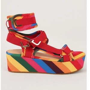 New- Mixed Colorful Ankle Wrap Open Toe Flatform Sandals
